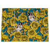 Grand Sac Cadeau Fleurs roses et oiseaux dorés (Devant)