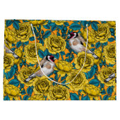 Grand Sac Cadeau Fleurs roses et oiseaux dorés (Dos)