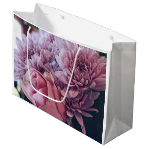 Grand Sac Cadeau Fleurs Roses pastel rose pâle violet