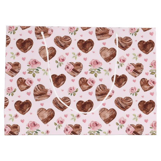 Grand Sac Cadeau Fleurs roses Roses brunes Cœur Fête de mariage (Dos)