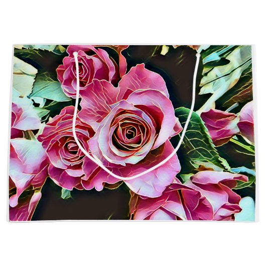 GRAND SAC CADEAU FLEURS ROSES ROSES ROSES ROSES (Devant)