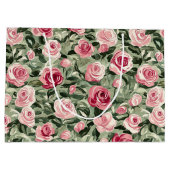 Grand Sac Cadeau Fleurs roses rouges et vertes Fête de mariage (Dos)