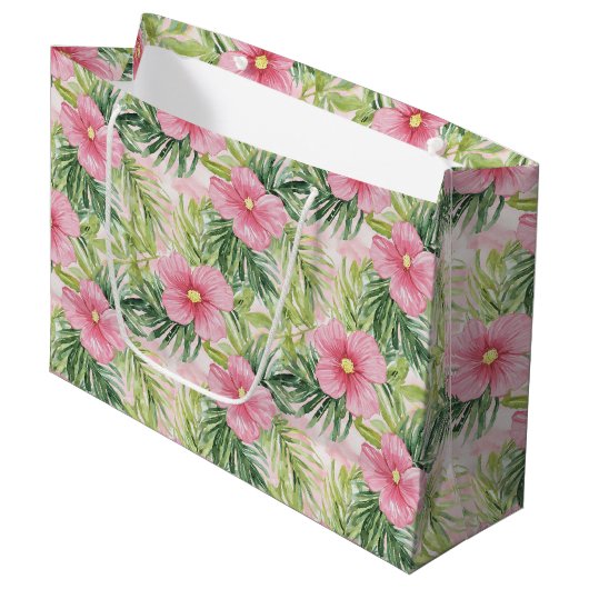 Grand Sac Cadeau Fleurs roses tropicales (Devant Angle)