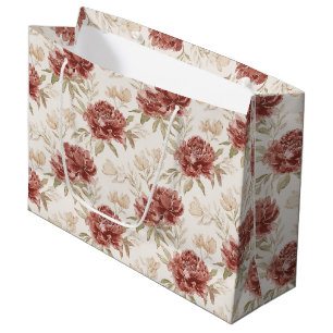 Grand Sac Cadeau Fleurs Rouges Crème Mariage
