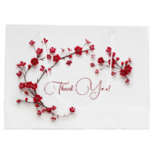 Grand Sac Cadeau Fleurs rouges de cerisiers 3D Merci blanc (Dos)