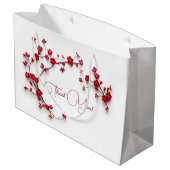 Grand Sac Cadeau Fleurs rouges de cerisiers 3D Merci blanc (Dos Angle)