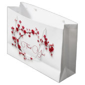 Grand Sac Cadeau Fleurs rouges de cerisiers 3D Merci blanc (Devant Angle)
