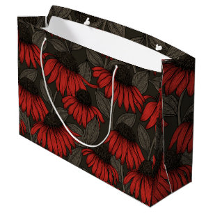 Grand Sac Cadeau Fleurs rouges sur marron