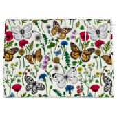 Grand Sac Cadeau Fleurs sauvages et papillons sur blanc (Devant)