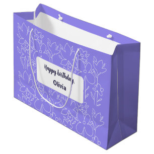 Grand Sac Cadeau Fleurs sauvages mignons violets blancs Monogrammes