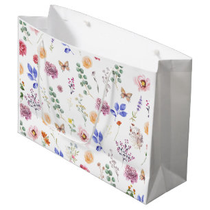 Grand Sac Cadeau Fleurs sauvages pressées au printemps Papillon bla
