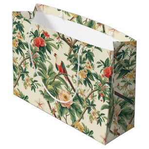 Grand Sac Cadeau Fleurs tropicales colorées Oiseaux