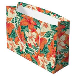 Grand Sac Cadeau Fleurs tropicales motif Hawaiian vibe