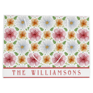 Grand Sac Cadeau Fleurs Vintage Joyeuses Pâques