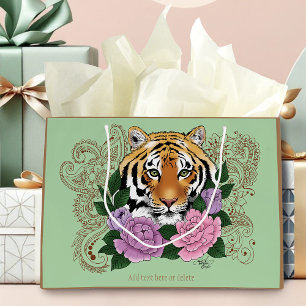 Grand Sac Cadeau Fleurs violettes roses au henné de tigre