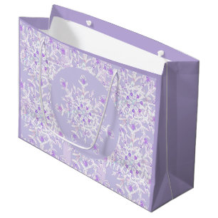 Grand Sac Cadeau flocon de neige violet clair et coeur étincelant
