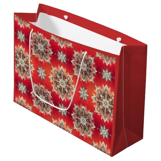 Grand Sac Cadeau Flocons de décembre (Devant Angle)