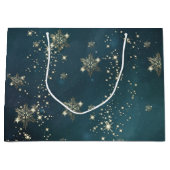 Grand Sac Cadeau Flocons de neige dorés chic vert (Devant)