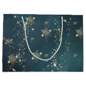 Grand Sac Cadeau Flocons de neige dorés chic vert (Dos)