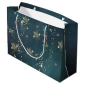 Grand Sac Cadeau Flocons de neige dorés chic vert (Dos Angle)