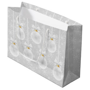 Grand Sac Cadeau Flocons de neige Ornement blanc Noël Fêtes