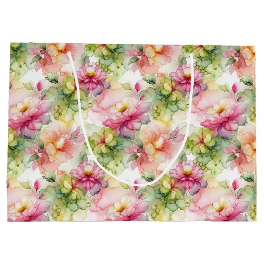 Grand Sac Cadeau Floral Alcohol Ink Style Pattern (Dos)