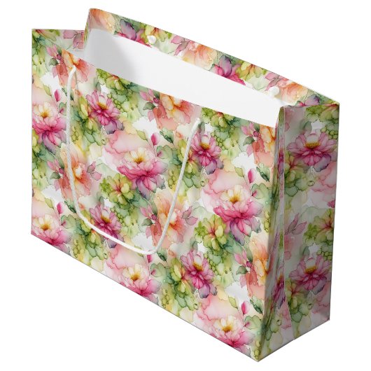 Grand Sac Cadeau Floral Alcohol Ink Style Pattern (Devant Angle)