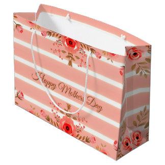 Grand Sac Cadeau Floral And Stripe Mothers Day Elegant