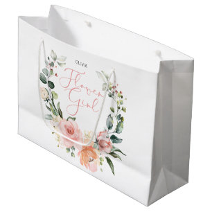 Grand Sac Cadeau Floral Flower Girl rose Aquarelle Mariage