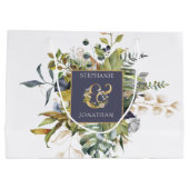 Grand Sac Cadeau Floral moderne |Bleu et vert avec Mariage d'esplan (Dos)