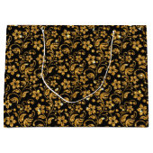 Grand Sac Cadeau Floral Noir Or (Devant)