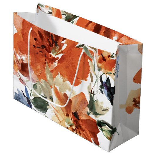 Grand Sac Cadeau Floral orange et bleu (Devant Angle)