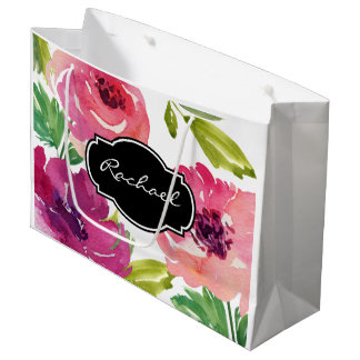 Grand Sac Cadeau Flore à aquarelle tendance avec nom