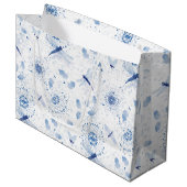 Grand Sac Cadeau Flore de libellule de la Chinoiserie bleue (Devant Angle)