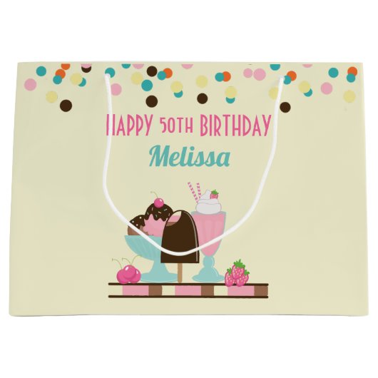 Grand Sac Cadeau Flotte de crème glacée sucrée Sundae & fraise (Devant)