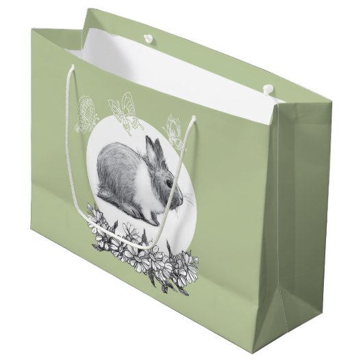Grand Sac Cadeau Fluffez le lapin. Dessin au crayon (Devant Angle)