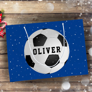 Grand Sac Cadeau Football Balls Enfants Nom Bleu Noël