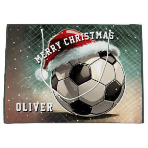 Grand Sac Cadeau Football Football Ball Santa Hat Joyeux Noël