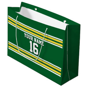 Grand Sac Cadeau Forest Green with Yellow White Stripes