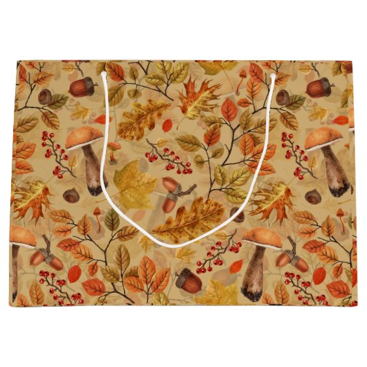 Grand Sac Cadeau Forêt automnale sur ocre (Devant)