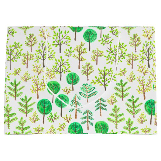 Grand Sac Cadeau Forêt d'aquarelle en style doodé (Devant)