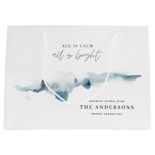 Grand Sac Cadeau Forêt d'aquarelle minimum de Noël personnalisé (Devant)