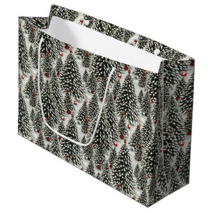 Grand Sac Cadeau Forêt d'arbres de Noël couverts de neige