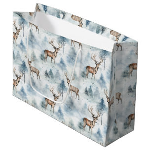 Grand Sac Cadeau Forêt de cerfs aquarelle d'hiver (5)