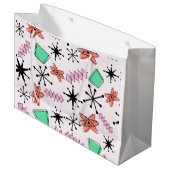 Grand Sac Cadeau Formes rétro atomiques rose orange et vert (Devant Angle)