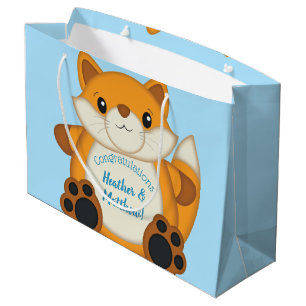 Grand Sac Cadeau Fox Baby shower bleu