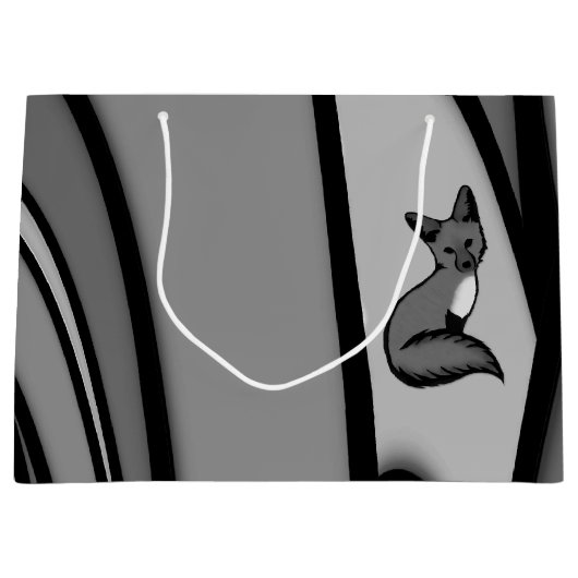 Grand Sac Cadeau Fox Design d'art moderne en argent (Devant)