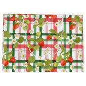 Grand Sac Cadeau Fraise Florale rose et vert plaid (Dos)