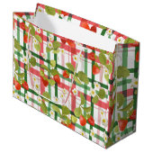 Grand Sac Cadeau Fraise Florale rose et vert plaid (Devant Angle)