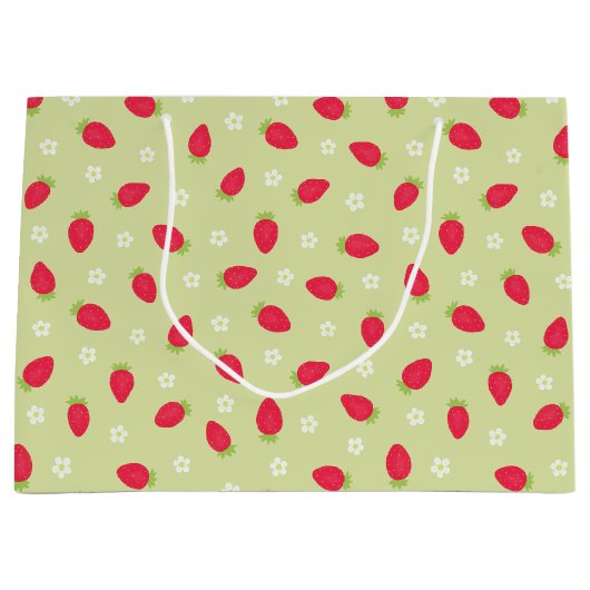 Grand Sac Cadeau Fraises d'été vertes (Devant)